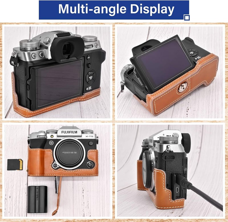 Rieibi Rieibi Fuji XT5 Quality PU Leather Half Case  Body Protective Grip for Fujifilm XT5 Digital Camera Brown Beauty  - Image 3