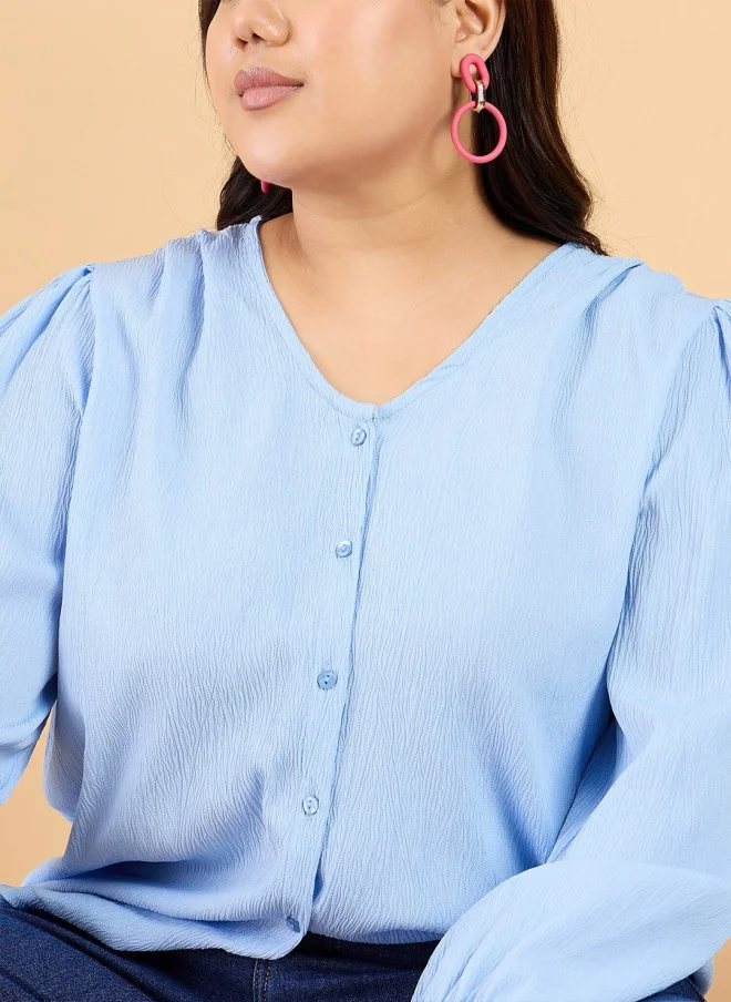 CURVY STREET Curvy Street Plus Size V-Neck Puff Sleeve Top for Women