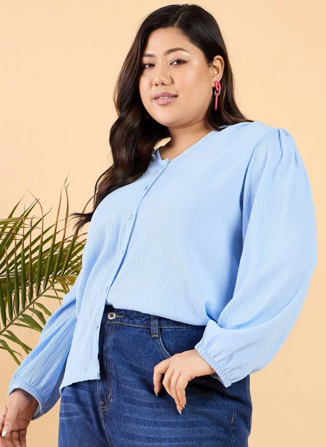 CURVY STREET Curvy Street Plus Size V-Neck Puff Sleeve Top for Women