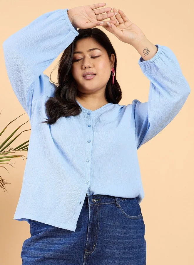 CURVY STREET Curvy Street Plus Size V-Neck Puff Sleeve Top for Women