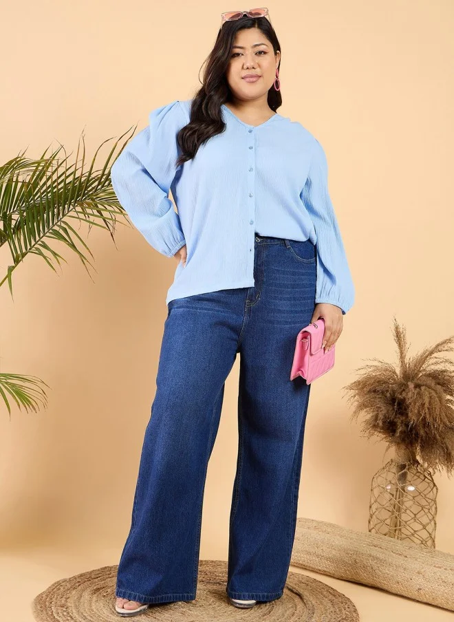CURVY STREET Curvy Street Plus Size V-Neck Puff Sleeve Top for Women