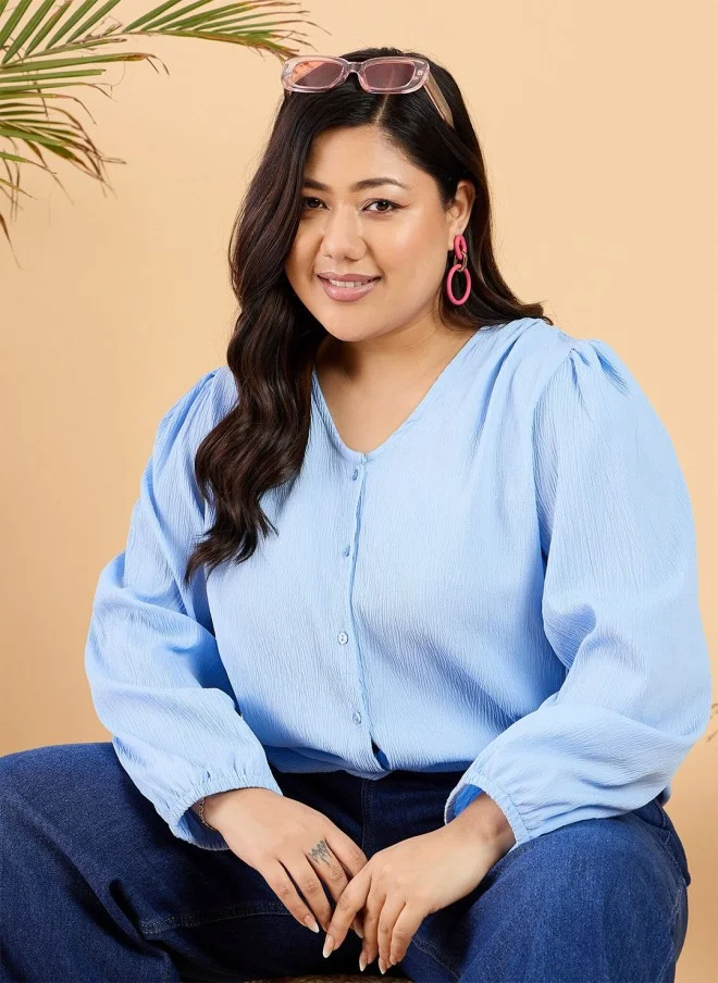 CURVY STREET Curvy Street Plus Size V-Neck Puff Sleeve Top for Women
