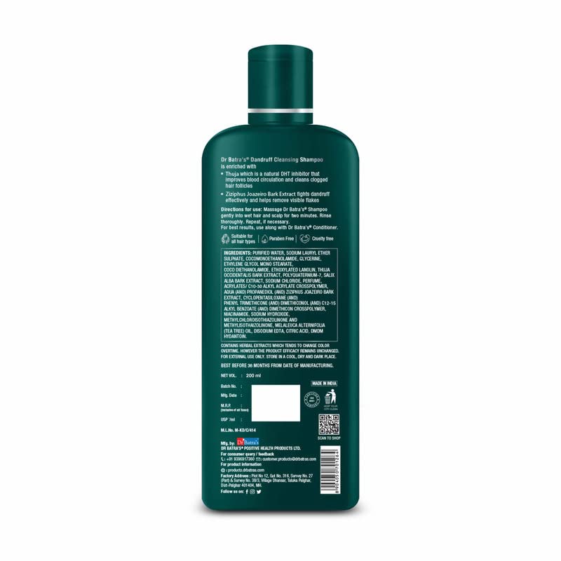 Dr Batra's Dr Batras Dandruff Cleansing Shampoo Enriched With Thuja 200 ml Pack of 3 - Image 2