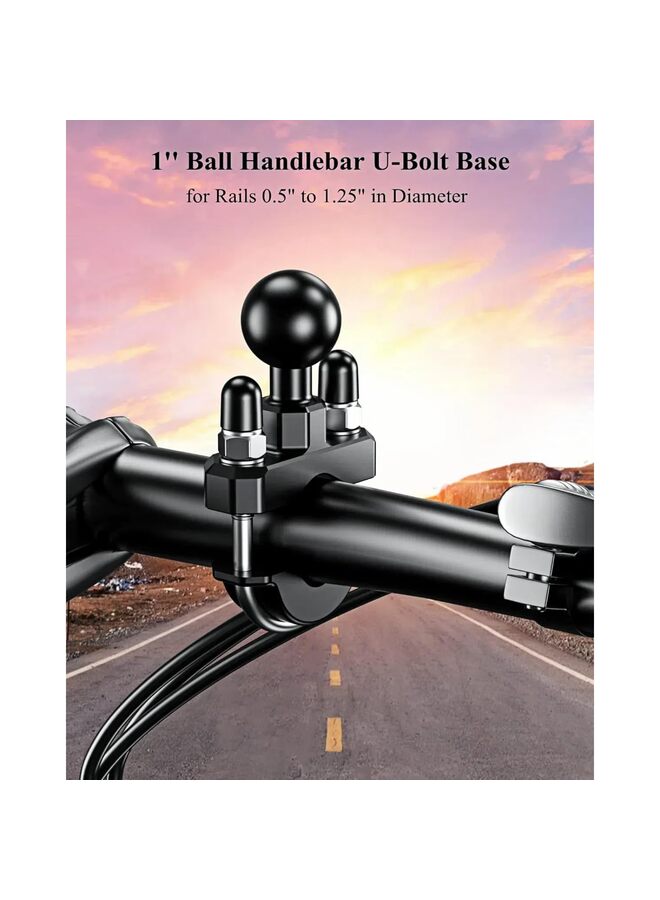 Handlebar U-Bolt Base for Rails 0.5" to 1.25" in Diameter with B Size 1" Ball Double Socket Arm & Bike Motorcycle Phone Holder - Image 4