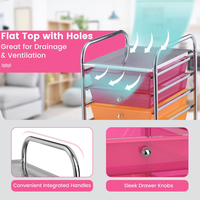 OFFICEJOY عربة تخزين OFFICEJOY، عربة متعددة الاستخدامات بعجلات مع 10 أدراج، مقابض محمولة وعجلات قابلة للقفل، منظم تخزين للألعاب الورقية بسعة كبيرة للمكتب المنزلي والمدرسة والمعلم (قوس قزح) - Image 2