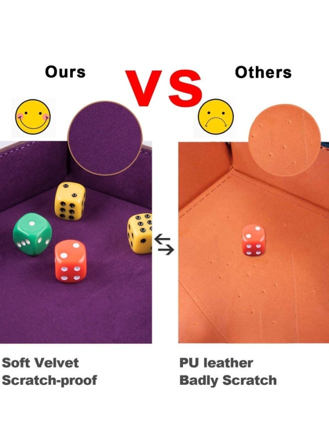 4 Pcs Dice Tray Metal Dice Rolling Foldable Tray Set Hexagon Dice Holder Tray PU Leather Holder for Dice Games Like RPG DND and Other Table Games (Purple Brown Green Red) - Image 4