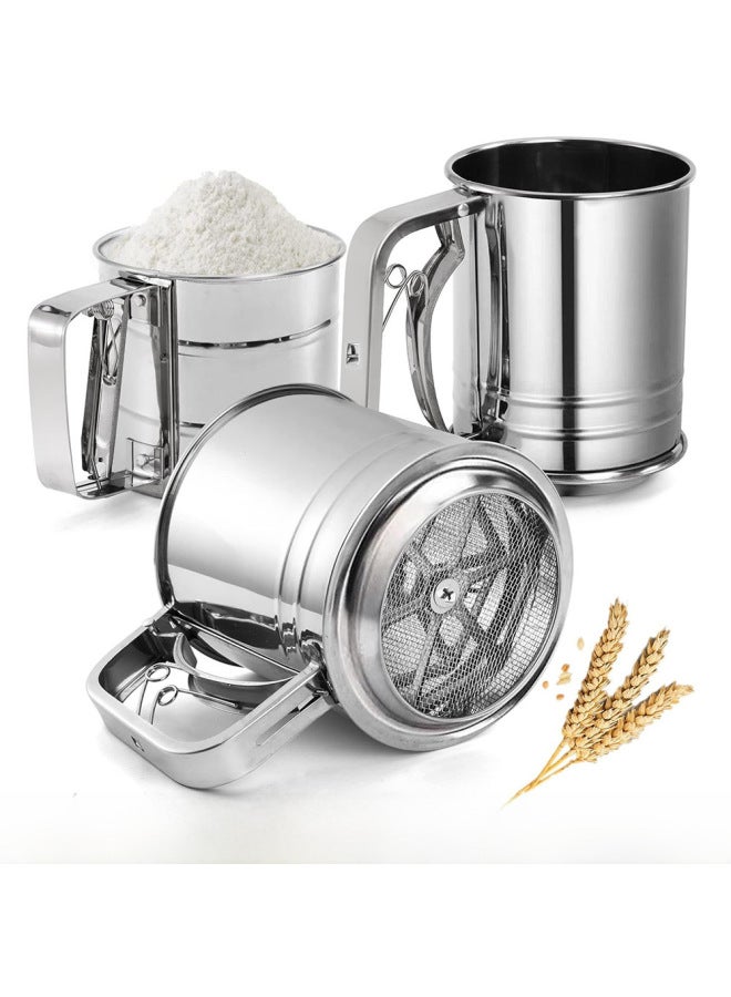 Large Manual Stainless Steel Flour Sieve Sugar Powder Rotating Filter Fine Mesh Sieve Cake Making Baking Utensils-Specifications:Small Size 2.5CUP (short)  - Image 2