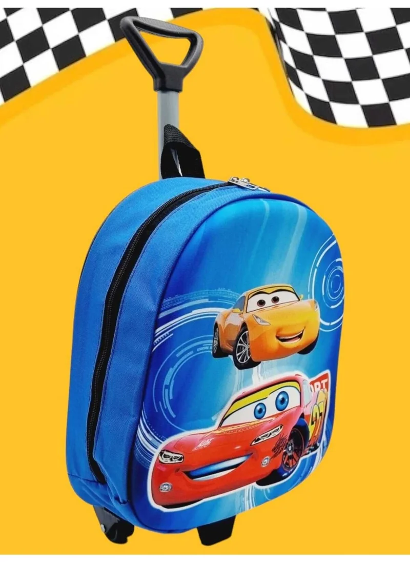 Tezzgelsin Kindergarten Nursery School Bag and Backpack with Wheels and Lightning Mcqueen Embossed Print