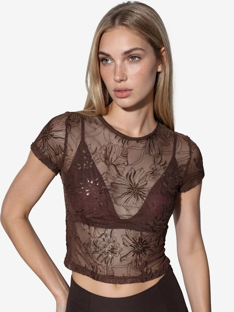 Busem BUSEM Floral Sequin Slim-Fit Blouse