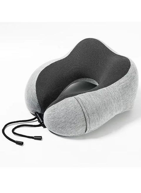 Qiccijoo Travel Pillow, Memory Foam Neck Pillow with Comfortable & Breathable Cover for Sleeping, Car, Train, Bus and Home Use(Grey)