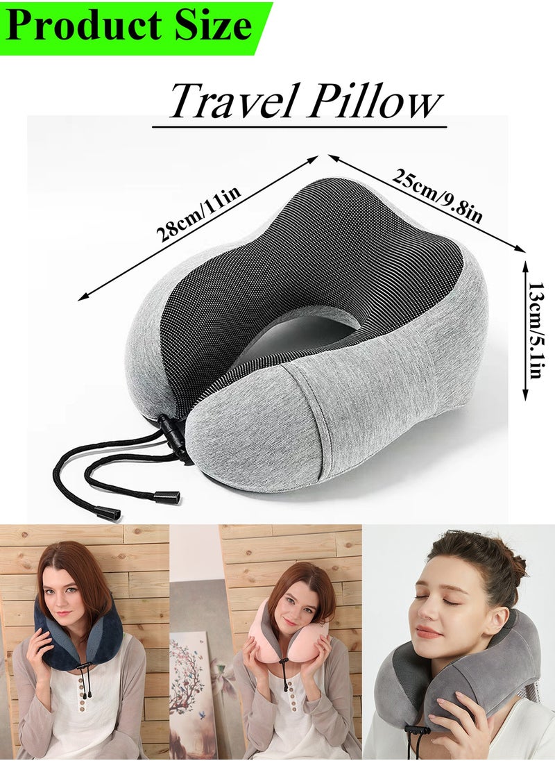 Qiccijoo - Qiccijoo Travel Pillow, Memory Foam Neck Pillow with Comfortable & Breathable Cover for Sleeping, Car, Train, Bus and Home Use(Grey) - Image 1