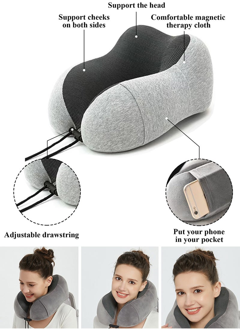 Qiccijoo - Qiccijoo Travel Pillow, Memory Foam Neck Pillow with Comfortable & Breathable Cover for Sleeping, Car, Train, Bus and Home Use(Grey) - Image 1