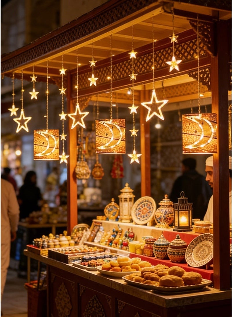 Yoawllty Ramadan Fairy String Lights, Star Moon Lights with Remote Control and Battery Case Warm White Decoration Lights for Ramadan Decorations - Image 5