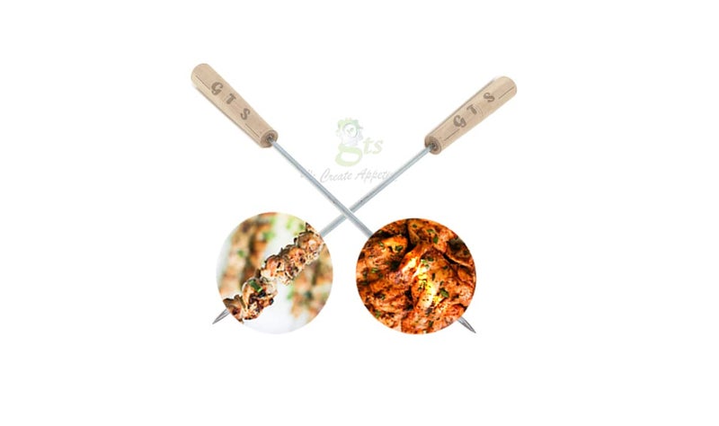 GTS GTS Steel Grill for Chiken Long Steel Rods with Wooden Handle for Easy Making Chicken Tandoor Paneer Tikkas Seekh Kabab Etc 2  - Image 1