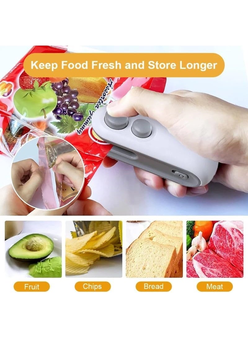 جهاز إغلاق الأكياس الصغير، جهاز إغلاق أكياس رقائق البطاطس الجديد 2 في 1 القابل لإعادة الشحن عبر منفذ USB، جهاز إغلاق أكياس الطعام المحمول القابل لإعادة الشحن بتقنية التفريغ الهوائي، آلة إغلاق أكياس الوجبات الخفيفة ورقائق البطاطس وتخزينها طازجة (أبيض) - Image 2