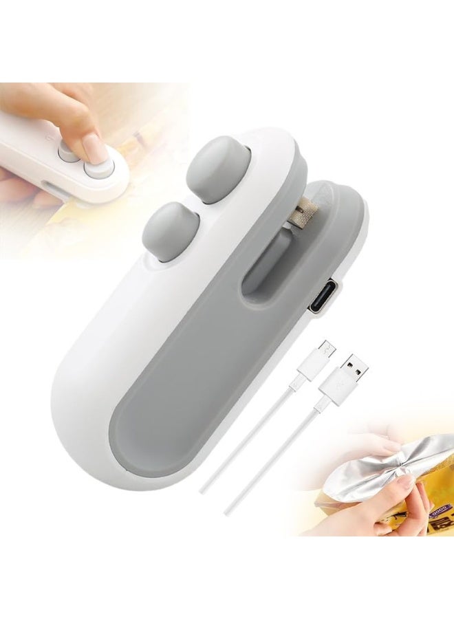 جهاز إغلاق الأكياس الصغير، جهاز إغلاق أكياس رقائق البطاطس الجديد 2 في 1 القابل لإعادة الشحن عبر منفذ USB، جهاز إغلاق أكياس الطعام المحمول القابل لإعادة الشحن بتقنية التفريغ الهوائي، آلة إغلاق أكياس الوجبات الخفيفة ورقائق البطاطس وتخزينها طازجة (أبيض) - Image 1