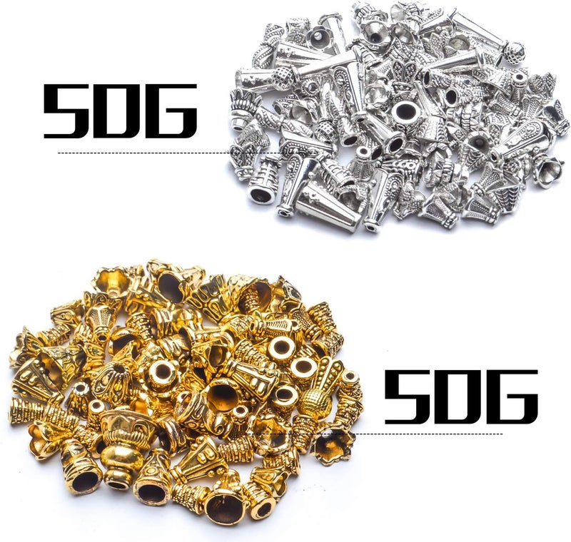 Jdesun 100g Flower Bead Caps, Metal Alloy, Assorted Cones, 5-16mm, Gold, Silver - Image 1