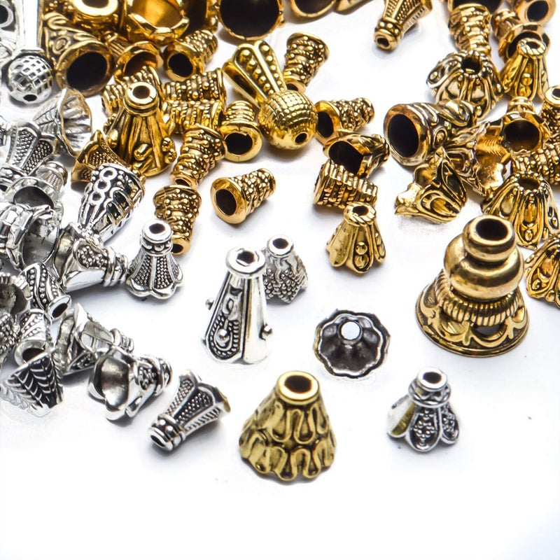 Jdesun 100g Flower Bead Caps, Metal Alloy, Assorted Cones, 5-16mm, Gold, Silver - Image 3