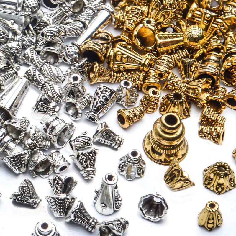Jdesun 100g Flower Bead Caps, Metal Alloy, Assorted Cones, 5-16mm, Gold, Silver - Image 4