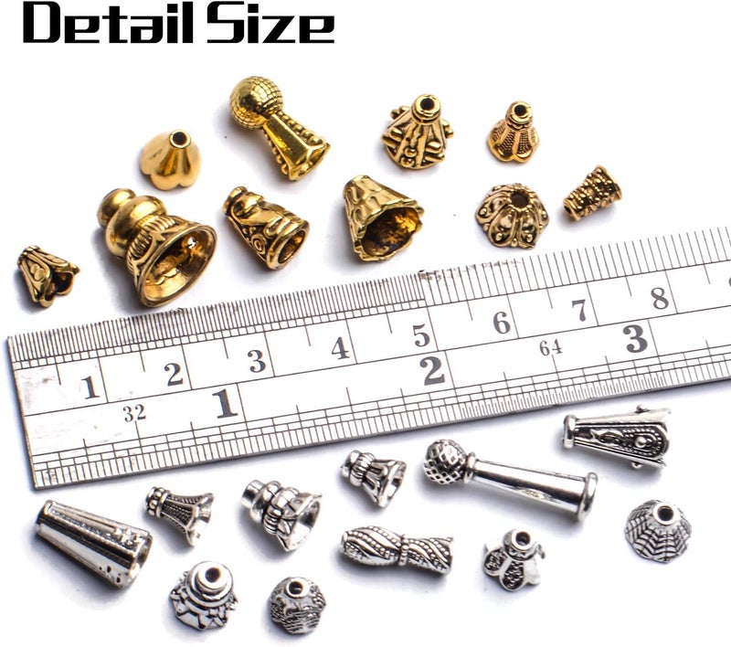 Jdesun 100g Flower Bead Caps, Metal Alloy, Assorted Cones, 5-16mm, Gold, Silver - Image 2