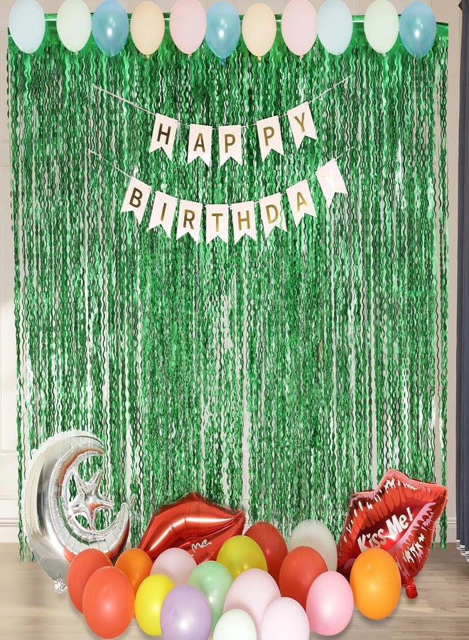 KEEUH 4Pcs Wavy Green Fringe Backdrop -3.3x6.6ft Green Streamer Foil Curtains for Jungle Party Decorations | St Patricks Day Decorations | Football Decorations | Xmas - Image 4