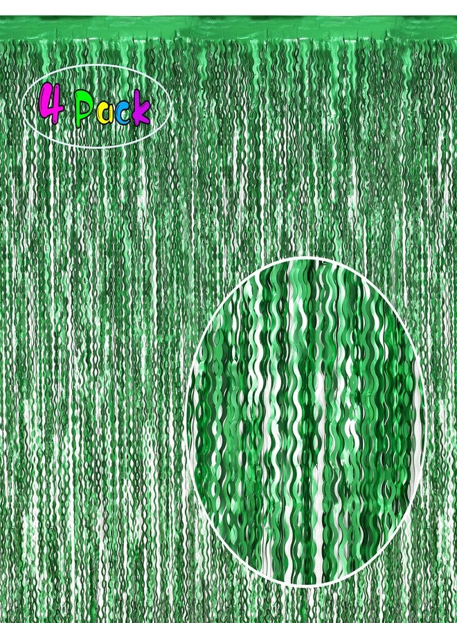 KEEUH 4Pcs Wavy Green Fringe Backdrop -3.3x6.6ft Green Streamer Foil Curtains for Jungle Party Decorations | St Patricks Day Decorations | Football Decorations | Xmas - Image 1