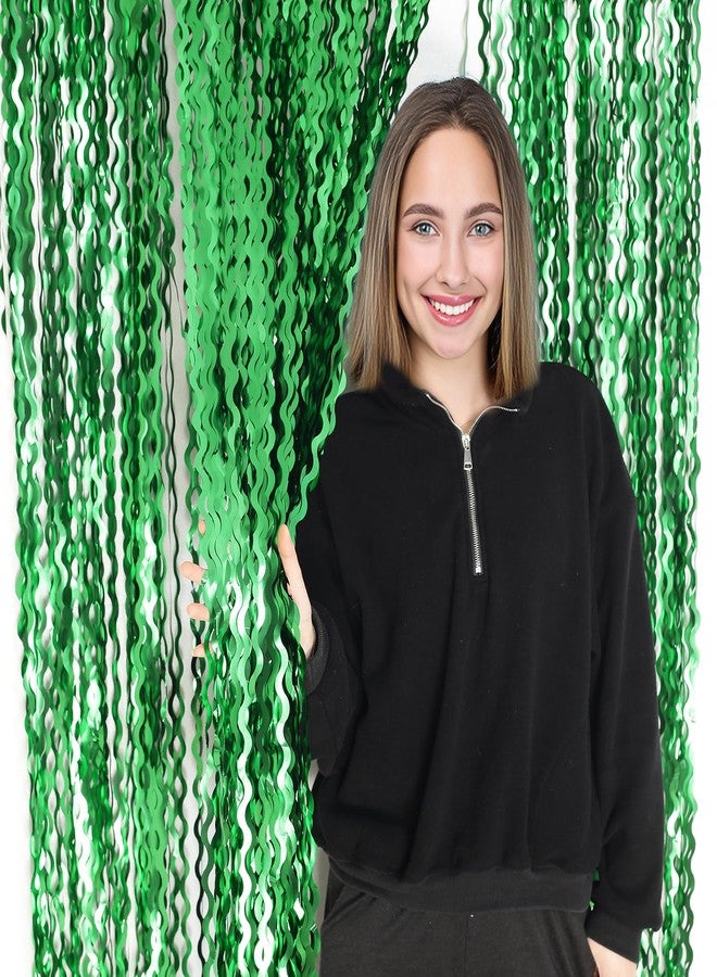 KEEUH 4Pcs Wavy Green Fringe Backdrop -3.3x6.6ft Green Streamer Foil Curtains for Jungle Party Decorations | St Patricks Day Decorations | Football Decorations | Xmas - Image 5