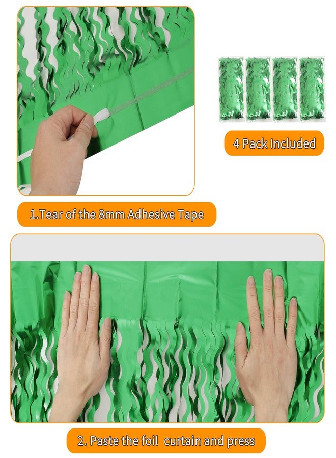 KEEUH 4Pcs Wavy Green Fringe Backdrop -3.3x6.6ft Green Streamer Foil Curtains for Jungle Party Decorations | St Patricks Day Decorations | Football Decorations | Xmas - Image 3