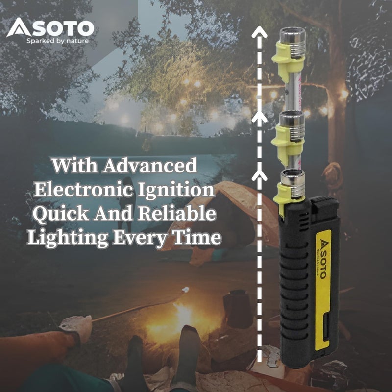 SOTO Pocket Torch Lighters for Camping - Extended Refillable Torch Lighter, Telescoping Burner Head, Electronic Ignition, Strong Wind-Resistant Butane Lighter for Candles, Grill, BBQ - Shipped Empty - Image 4