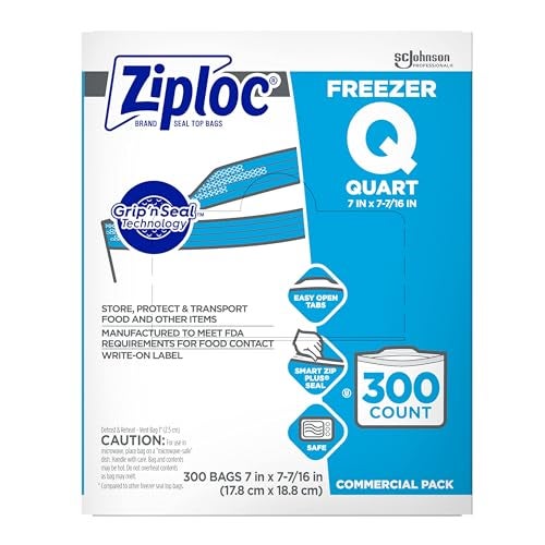 SC Johnson Professional Ziploc Quart Food Storage Freezer Bags, Grip 'n Seal Technology for Easier Grip, Open, and Close, 300 Count - Image 1
