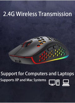 joyzzz 2.4G Wireless Charging Gaming Mouse, RGB Colorful Hollow Wireless Mouse  - Image 2
