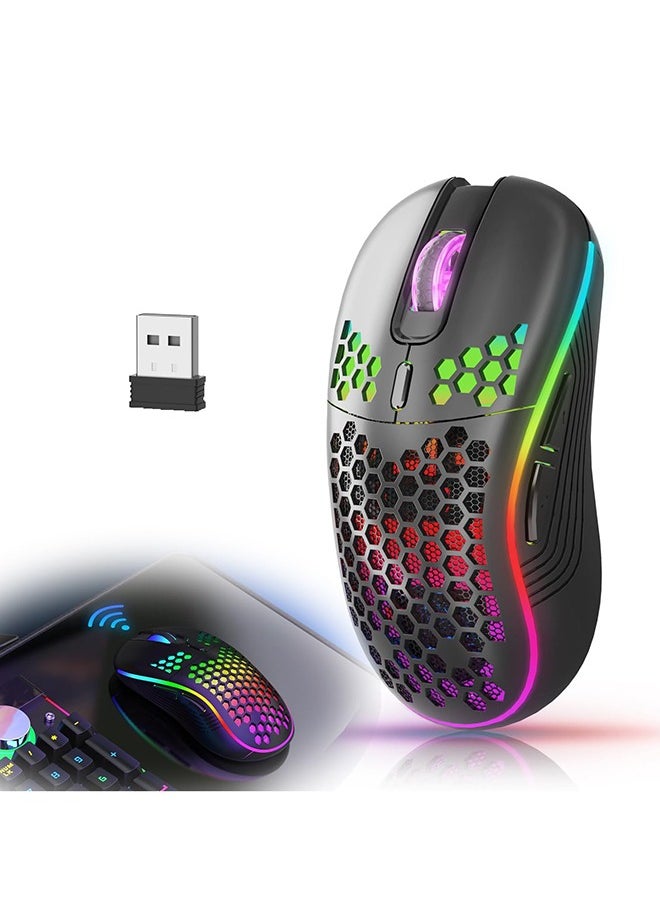 joyzzz 2.4G Wireless Charging Gaming Mouse, RGB Colorful Hollow Wireless Mouse  - Image 1