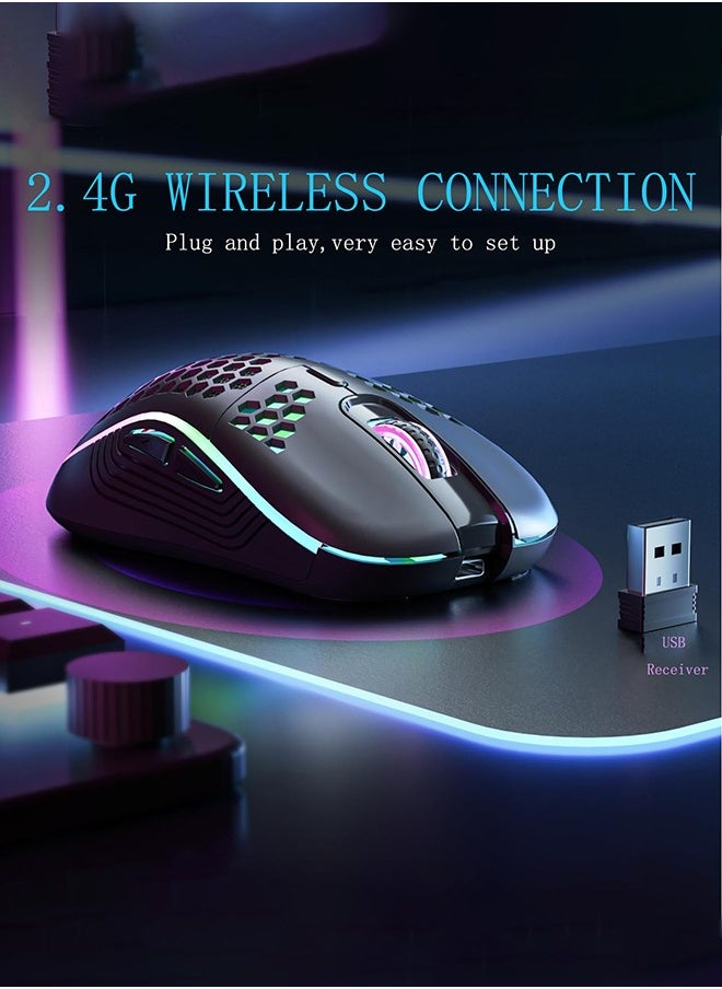 joyzzz 2.4G Wireless Charging Gaming Mouse, RGB Colorful Hollow Wireless Mouse  - Image 2