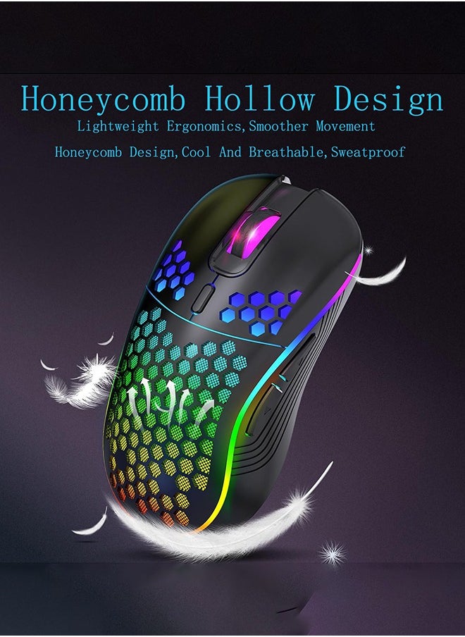 joyzzz 2.4G Wireless Charging Gaming Mouse, RGB Colorful Hollow Wireless Mouse  - Image 3