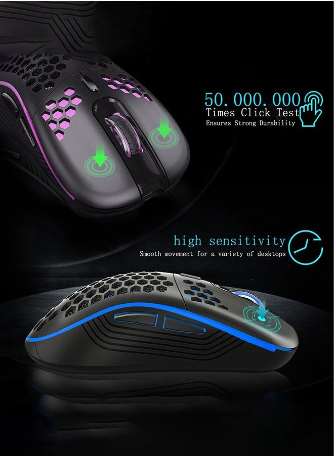joyzzz 2.4G Wireless Charging Gaming Mouse, RGB Colorful Hollow Wireless Mouse  - Image 4