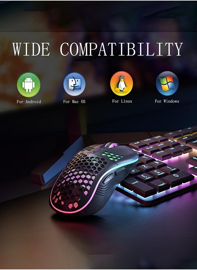 joyzzz 2.4G Wireless Charging Gaming Mouse, RGB Colorful Hollow Wireless Mouse  - Image 5