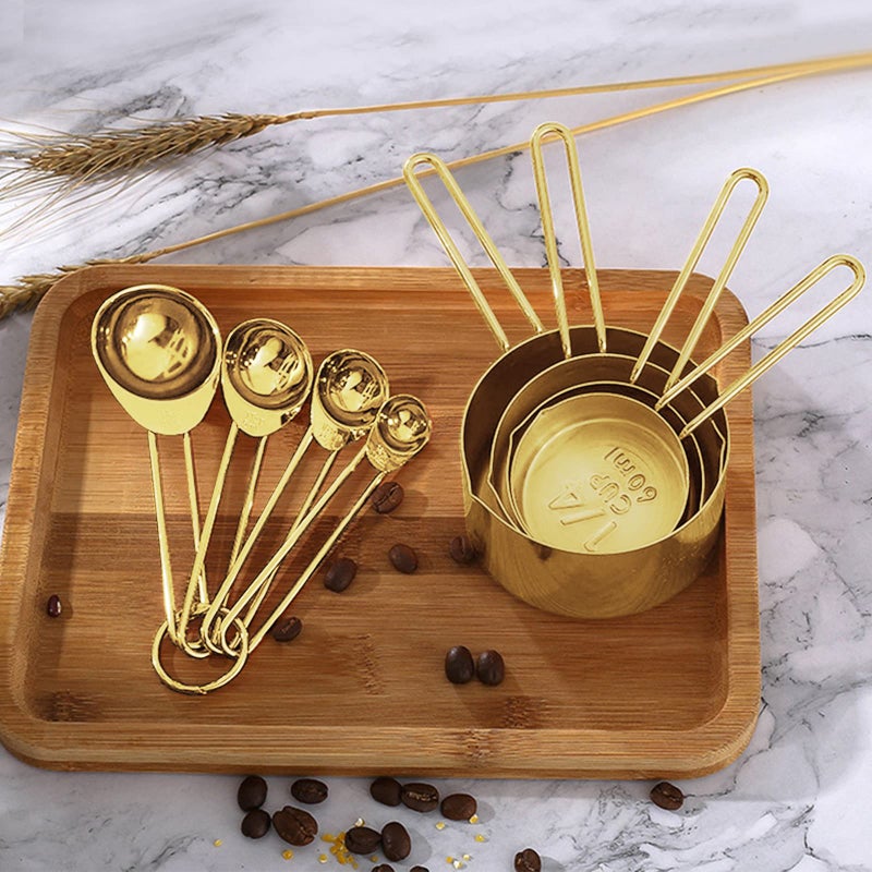 LYFJXX Gold Measuring Cups and Spoons Set, 8 PCS Metal Measuring Cups and Stainless Steel Measuring Spoons Set for Kitchen - Image 5