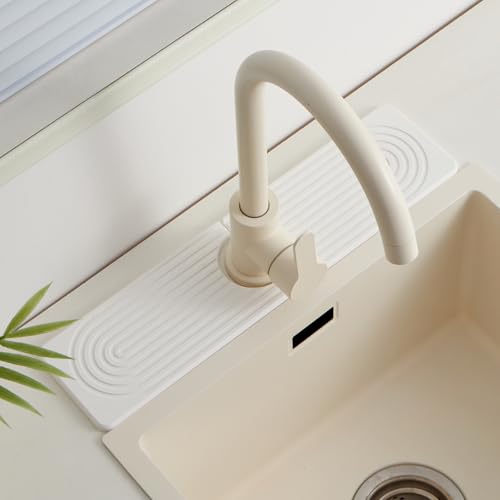 Fatilin Stone Faucet Mat for Kitchen Sink, Faucet Mat Fast Drying Diatomite, Sink Splash Guard Water Absorbing Stone Tray for Sink, Counter Protector for Kitchen & Bathroom - Image 1