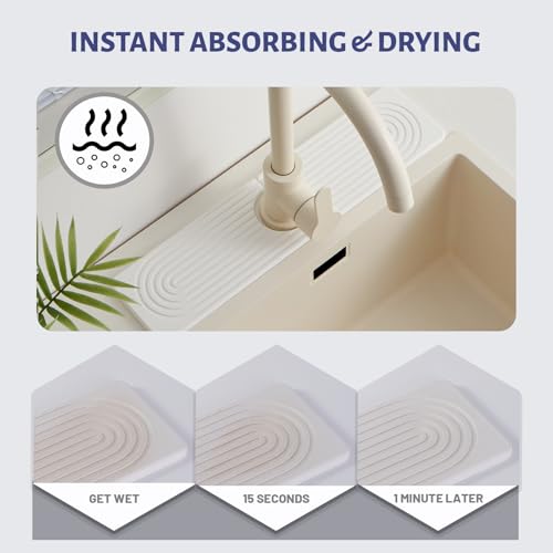 Fatilin Stone Faucet Mat for Kitchen Sink, Faucet Mat Fast Drying Diatomite, Sink Splash Guard Water Absorbing Stone Tray for Sink, Counter Protector for Kitchen & Bathroom - Image 3