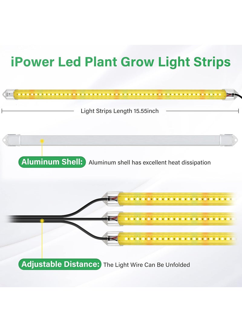 iPower iPower 40W LED Plant Grow Light Strips Full Spectrum for Indoor Plants with Auto ONOff 3912H Timer 10 Dimmable Levels 48 LEDs Per Tude for Hydroponics Succulent 3 Tubes Yellow  - Image 3