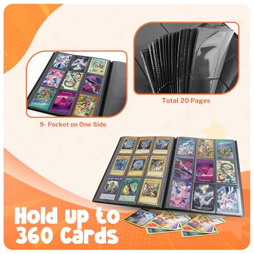 PUPTILY Card Binder, 9 Pocket Trading Card Album Folder,20 Pages, 360 Card Capacity Sports Card Binder, Premium Card Binders Compatible with MTG, TCG, Baseball Cards (Black) - Image 4