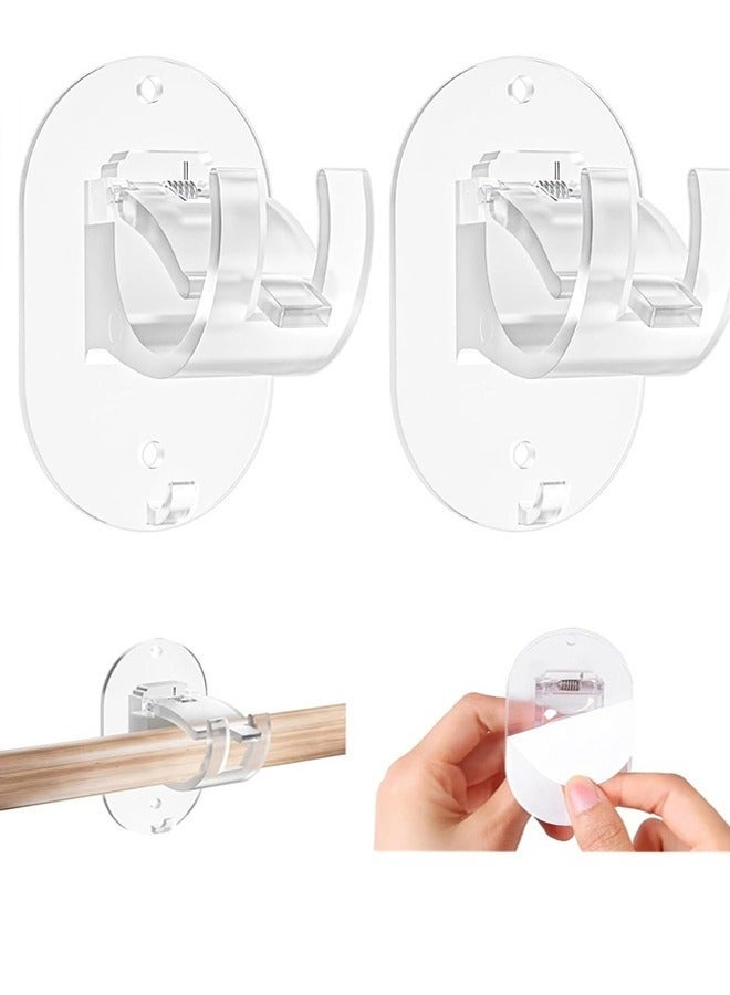 No Drill Curtain Rod Brackets, 2 Pack Self Adhesive Curtain Rod Holders Curtain Rods No Drilling Hooks, Adjustable Drillless Curtain Rod Holder for Bathroom Kitchen Home and Hotel - Image 1