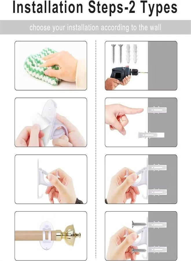 No Drill Curtain Rod Brackets, 2 Pack Self Adhesive Curtain Rod Holders Curtain Rods No Drilling Hooks, Adjustable Drillless Curtain Rod Holder for Bathroom Kitchen Home and Hotel - Image 2