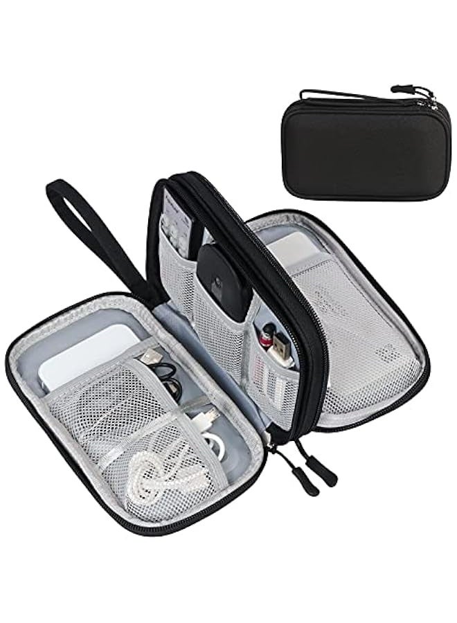 نيبمينينت منظم إلكتروني، حقيبة تنظيم كابلات السفر، حقيبة حمل ملحقات إلكترونية محمولة، حقيبة تخزين مزدوجة الطبقات مقاومة للماء لكل شيء لكابل، سلك، شاحن، هاتف، سماعات أذن، باللون الأسود - Image 1