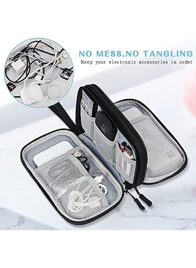 نيبمينينت منظم إلكتروني، حقيبة تنظيم كابلات السفر، حقيبة حمل ملحقات إلكترونية محمولة، حقيبة تخزين مزدوجة الطبقات مقاومة للماء لكل شيء لكابل، سلك، شاحن، هاتف، سماعات أذن، باللون الأسود - Image 5