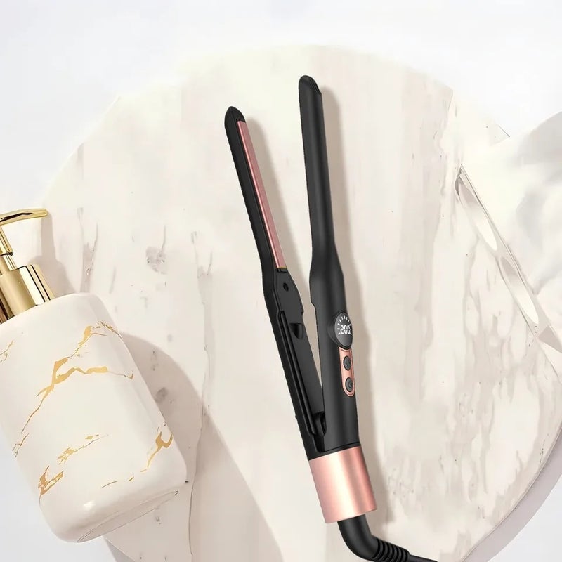 UKLISS Mini Flat Iron Hair Straightener 1/3 Inch Pencil Flat Iron for Women Portable Travel Straightener and Curler 2 in 1 - Image 2