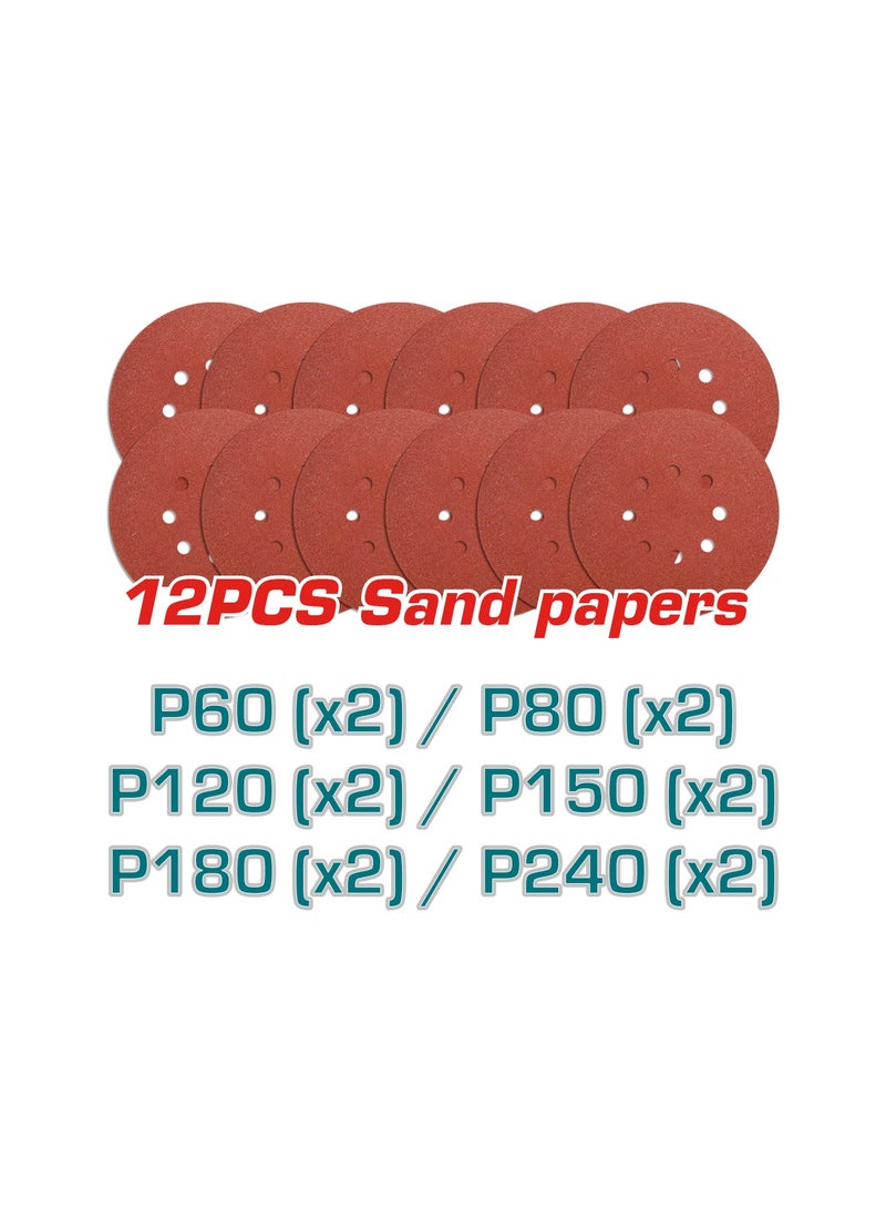 TOTAL 1050W Electric Drywall Sander with Integrated LED Work Light - 225mm Variable Speed Handheld Sander (600-2600rpm) - Includes 12pcs Sanding Paper, Dust Bag & 2m Hose - BS Plug - TWS10501-8 - Image 4