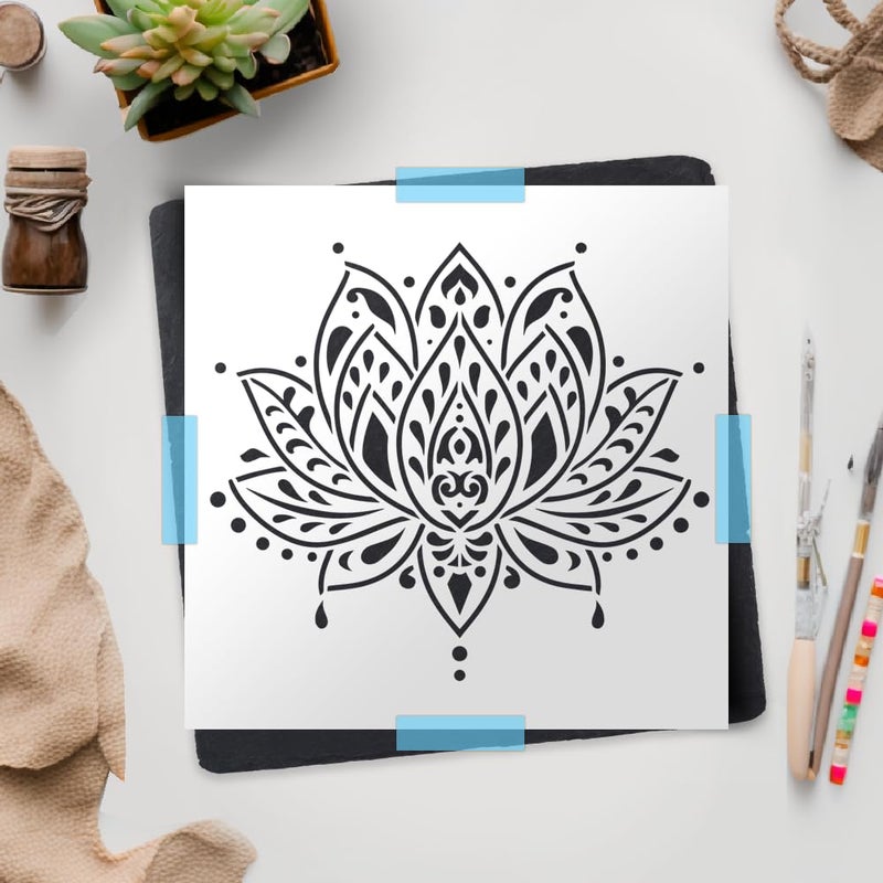 Lionx Reusable Sacred Lotus Flower Stencil for Walls and Crafts - Laser-Cut Mylar Template for Painting and DIY Projects with Limitless Possibilities 
