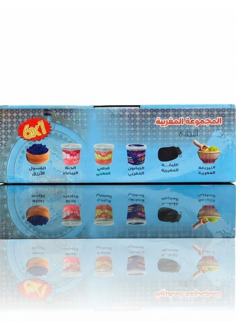 Original Moroccan Hammam Set 6 Pieces Body Care Moroccan Soap Moroccan Scrub Kessa Glove Exfoliating and Cleansing Kit