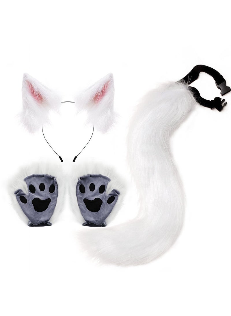 Generic - Halloween Fox Ears Tail Set Cosplay Gloves White powder - Image 1
